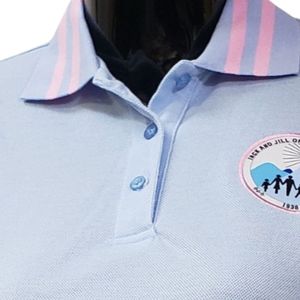 เสื้อโปโลปักลายสีน้ำเงินสำหรับผู้หญิง แขนสั้นลำลอง ชุดยูนิฟอร์มธุรกิจสำหรับทุกวัน เสื้อผ้าสไตล์ชีวิตประจำวันที่สวมใส่สบาย - Product Image 2