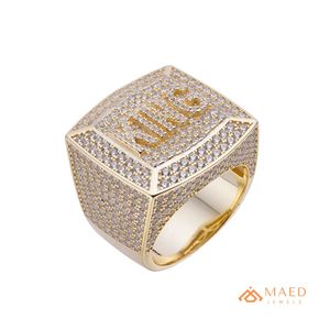 <b>Mens</b> Gold Tone Moissanite Diamond Square <b>Ring</b> Hip Hop Statement Jewelry Fashion <b>Ring</b> <b>for</b> <b>Men</b> Modern - Product Image 1