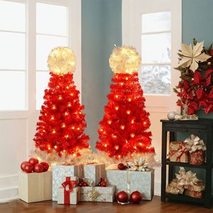 Ensemble de 2 arbres de Noël de 1,20 m avec lumières blanches chaudes en forme de chapeau de Père Noël, décoration de Noël Insi - Product Image 3