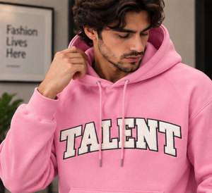 <b>Men's</b> Shamsher Sports Custom <b>Pink</b> Pullover Hoodie Chenille Varsity Lettering Kangaroo Pocket Fleece Fabric Breathable - Product Image 5