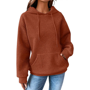 Sudadera con Capucha de Punto Waffle, Color Sólido, Diseño Holgado con Bolsillos, Ropa Casual de Otoño, Unisex, 2026 - Product Image 1