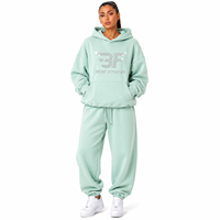 Ensemble de survêtement d'hiver pour femme, à capuche, imprimé, en molleton de coton épais, style streetwear, avec logo en strass