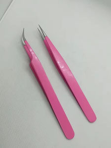 Ensemble de pinces à cils professionnelles de précision faites à la main, roses, en acier inoxydable, applicateur en fibre, courbées et droites, parfaite précision - Product Image 5