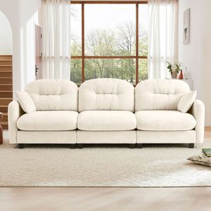 Elegante Divano Modulare a Tre Posti in Morbido Tessuto Chenille, Design Trapuntato e Plissettato, Braccioli Ergonomici, per Soggiorno - Product Image 3