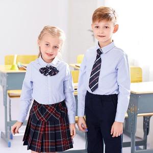 Conjunto de Uniforme Escolar Primario, Camisa Oxford Azul de Poliéster/Algodón con Corbata, Pantalones Caqui y Falda para Niños Unisex - Product Image 2