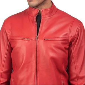 Chaqueta de Cuero de Oveja Auténtica para Hombre, Color Rojo Iónico, Diseño con Cuello de Banda, Cierre de Cremallera y Múltiples Bolsillos 2026 - Product Image 5