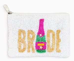 <b>Pink</b> Beaded XOXO Clutch With Pom Pom Zipper Pull Fashion Cosmetic Bag Women Makeup pouch - Product Image 3