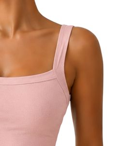 Débardeur court rose clair à col carré pour femme, sans manches, en coton et élasthanne extensible, idéal pour le fitness, le yoga, décontracté, été, basique, personnalisable - Product Image 4