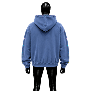 Sudadera con Capucha Extra Grande Azul Vintage Desgastada, Estilo Urbano, Tejido Grueso, Lavado Vintage, Informal para el Día a Día, Estilo Urbano Premium, Suave - Product Image 2