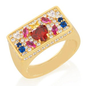 Hot Sale Sterling <b>Silver</b> Gold <b>Ring</b> with Heart Red Gem Diamond/Moissanite Stones for Trendy <b>Statement</b> Engagement at Export Price - Product Image 1