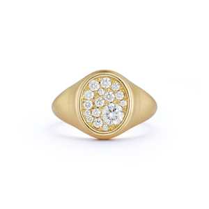 Bague signet en diamant de laboratoire, sertie pavé, finition satinée mate, anneaux de déclaration massifs coniques bombés pour le petit doigt, en or 14K, vente en gros - Product Image 1