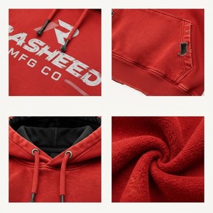 Streetwear Distressed <b>RED</b> Breathable 100% Cotton Heavyweight Oversized Hooded <b>Sweatshirt</b> Streetwear Winter Men <b>Women</b> Loose Fit - Product Image 5