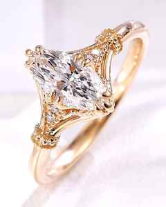 Moissanite 3CT Marquise Cut Art Deco <b>Ring</b> Vintage Style For Women's original <b>925</b> <b>Silver</b> <b>With</b> Gold Plated For Bridal Promise Gift - Product Image 2