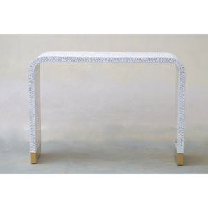 Console de meuble de chambre à coucher de deux tailles, Table en nacre incrustée de couleur Beige or de luxe, fabriquée à la main par un fabricant vietnamien - Product Image 4