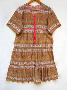 Mini vestido Maxi con estampado de algodón de verano para mujer, minivestido indio con borlas y escote en V - Product Image 5