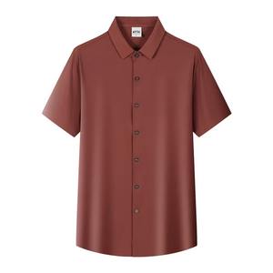 Men's Casual Solid Oxford <b>Short</b> <b>Sleeve</b> <b>Dress</b> <b>Shirt</b> Single Breasted with Stand Collar Anti-Wrinkle Summer ODM Supply - Product Image 4