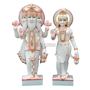 Estatua Premium de Mármol de Brahma y Saraswati |   Par de Ídolos Divinos de Mármol Blanco Hechos a Mano |   Murti del Dios Hindú |   MALIYAS - Product Image 2