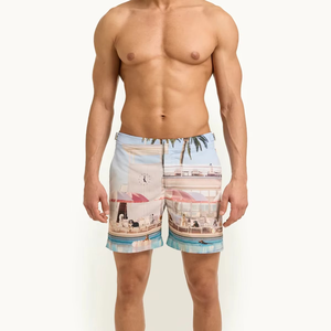 Short de bain imprimé scène de plage pour homme, taille mi-haute, fermeture boutonnée, séchage rapide, décontracté, 100 % polyester - Product Image 2