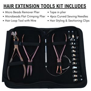 Kit d'outils pour extensions capillaires : Pince à extensions de 7 pouces, Pince à sertir les perles et Pince à retirer les perles, Pince à extensions adhésives, Outil à boucles pour extensions, Clip - Product Image 2