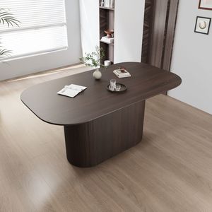 63 \ "MDF nuovo stile marrone tavolo da pranzo elegante combinazione tavolo piani a righe verticali capacità 4-8 persone per la cucina di casa - Product Image 2