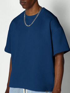 Camiseta de Manga Corta para Hombre, Talla Grande, Color Sólido, Cuello Redondo, Estilo Casual, Tejido de Poliéster/Algodón, Color Marrón Liso - Product Image 3