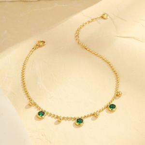 สร้อยข้อเท้าสแตนเลสชุบทองประดับเพทายหลากสีสันสำหรับผู้หญิง แฟชั่นฤดูร้อน ของขวัญขายส่ง - Product Image 6