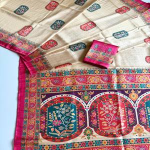 VASTRA COTTAGE Sari de seda suave para mujer con tejido jacquard y estampado digital de pashmina, sari de fiesta étnico de alta calidad - Product Image 3