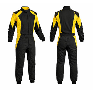 Combinaison de course de karting bicolore noir et jaune à manches longues, combinaison de sport automobile unisexe pour adultes, polyester ignifuge - Product Image 1