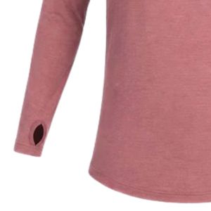 Camiseta básica casual de manga larga para mujer, color rosa empolvado, con cuello redondo, dobladillo curvo, ajuste ceñido, para uso diario y capas, con puños abotonados. - Product Image 3