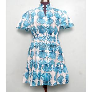 Robe Courte Femme 100% Coton Tricotée Col V Manches Courtes Taille Haute Coupe Évasée Imprimé Floral Numérique Respirante Lavable Idéale pour le Bureau - Product Image 2