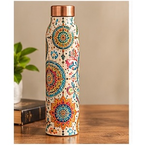 Botella de Agua de Cobre con Patrón Mandala Bohemio Multicolor, Tapa de Cobre, Portátil, para Viajes - Product Image 1