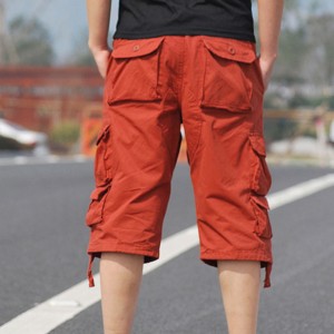 Shorts cargo pour hommes en toile, taille élastique, style streetwear, à carreaux, décontractés, 100% coton, confortables pour la plage et le travail - Product Image 4