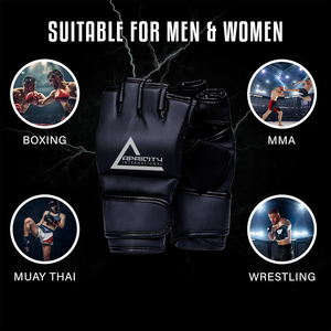 High Quality Adult MMA Gloves <b>Black</b> Color Genuine Leather Fight Training Gloves Adjustable Wrist Strap Lightweight UV Protection - Product Image 4
