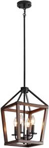 <b>Modern</b> Farmhouse Lantern Chandelier Rustic <b>Black</b> Metal Hanging Pendant <b>Light</b> Geometric Open Frame <b>Ceiling</b> Fixture - Product Image 2