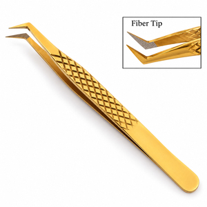 Pinzas de Precisión para Pestañas con Punta Dentada y Diseño de Punta de Fibra, Bañadas en Oro - Product Image 1