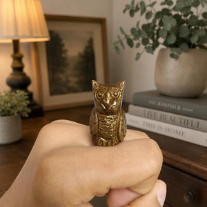SHUBHAM Vintage Owl Figurine Brass Tone Animal Sculpture Decorative <b>Ornament</b> for Home Hotel Decor - Product Image 5