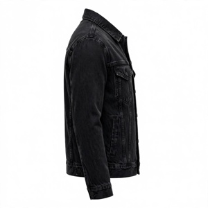 Men's Black Denim <b>Jacket</b> Casual Turn-down Collar Button Closure Regular <b>Fit</b> Solid Color Autumn Wear - Product Image 3