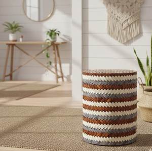 Geometric Stripe Pattern <b>Round</b> <b>Side</b> <b>Table</b> <b>Black</b> White Bone inlay Craft Durable Accent <b>Table</b> Living Room Bedroom Furniture - Product Image 6