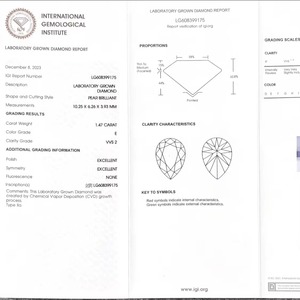 Diamants de laboratoire CVD taille poire, diamant non monté 1,47 carat E VVS2, diamants de laboratoire pour bijoux - Product Image 6