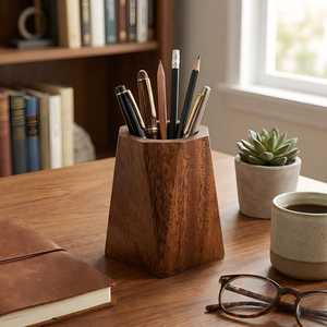 Pot à crayons octogonal en bois de noyer – Porte-crayons de bureau - Product Image 5