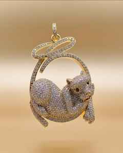 Pendentif Chat Endormi en Moissanite VVS, en Argent 925, Bijou Hip-Hop, Cadeau Idéal pour les Amateurs de Chats, Pendentif Personnalisé Effet Glacé - Product Image 1