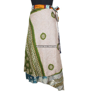 Faldas Étnicas de Seda Sari, Reversibles de 2 Capas, Faldas Largas de Seda Mágica, Estilo Bohemio Indio, Vestido Multifuncional de Doble Capa - Product Image 1