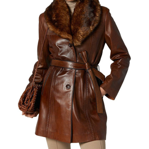 Abrigo Largo de Cuero Clásico para Mujer, Teñido Liso, de Alta Calidad, Elegante, Transpirable, Informal, Tejido, Cálido y a la Moda - Product Image 5