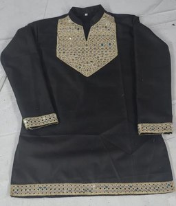 Kurta Fes Tradicional de Algodón para Hombre, Estilo Gujarati Garba para Navratri, Corte Holgado, Secado Rápido, Sin Arrugas, con Detalles de Espejo - Product Image 2