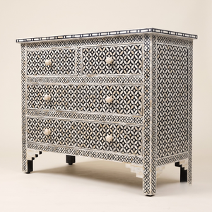 Bone Inlay 4 Drawer <b>Chest</b> Geometric Floral Bone Inlay Table Top With Best Quality Bone Inlay Bedroom <b>Storage</b> <b>Chest</b> - Product Image 4