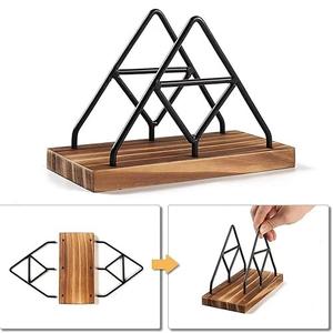 Porta Servilletas Vertical de Diseño Montañoso Moderno, Base de Madera Rústica, Dispensador de Papel Metálico Negro Mate para Encimera de Cocina - Product Image 3