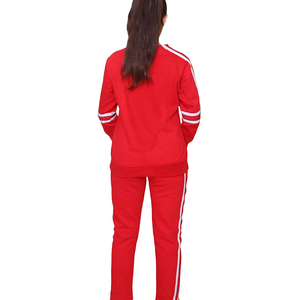 Ensemble de survêtement rouge pour femme, manches longues, col rond, couleur unie, décontracté, pour l'automne, pantalon en coton respirant avec poches latérales - Product Image 2