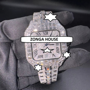 นาฬิกาข้อมือหรูหรา ตัวเรือนสแตนเลสทรงเหลี่ยม 41 มม. หน้าปัดอนาล็อก ประดับเพชรโมอิสซาไนต์ ระบบอัตโนมัติ กลไกจักรกล ผลิตด้วยมือ ปุ่มกดแบบซ่อน - Product Image 1