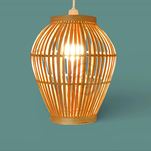 Handmade Dark Brown Bamboo Lampshade Round Smoked Bamboo Pendant <b>Ceiling</b> Light Natural Woven Shade Eco Friendly Boho Lighting OE - Product Image 1