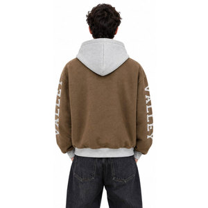 Sweat à capuche zippé Valley pour homme, marron-gris, décontracté, en coton tricoté, avec logo frontal et poche, coupe classique, pour l'automne - Product Image 3